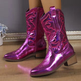 Breakj Autumn New Large-Size Women's Barrel Solid Color Pointed Casual Martin Boots Coarse Heel
