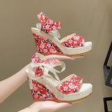Breakj Hee Women's Sandals Fruit Pattern High Heel Sandals Women 2025 Spring And Summer New Word Fish Mouth Bow Women's