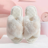 Cross Strap Fluffy Slippers Women 2023 Winter Warm Fur Home Slippers Woman Comfortable Soft Sole Non Slip Indoor