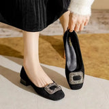 Low Heel Shoes Female 2024 New Shallow Saliva Drill Buckle Not Tired Thick Heel Shoes Spring Square Head Grandma