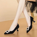 Shallow Mouth Pointed Black Single Shoes 2023 New Professional Work Comfort Fashion High Heels