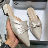 Slippers Fashion Mules French Elegant Bowknot Design 2021 Low Heel Slip on Leisure Ladies Office Shoes Beige External