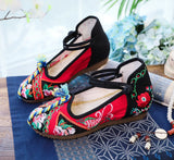Breakj Heels Single Shoes Ethnic Wind Contrast Color Canvas Retro Embroidered Cloth Shoes With Women's Shoes Spring And