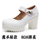 Breakj Head Shallow Mouth 8CM High Heels Waterproof Table Thick-Bottomed Cheongsam Shoes Model Show Shoes Magic Sticky Women Singles
