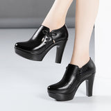 Head, Thick Heels, Deep Mouth Single Shoes Women 2023 Autumn And Winter Thick-Soled Waterproof Platform Plush Thickened Models Catwalk High Heels