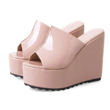 High-heeled Home Women Slippers Waterproof Platform Slides Wedge Sandals Summer New Solid Color Simple 12CM High Heel
