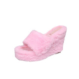 Slope Heel Thick Low Slippers 2023 New Multicolor Casual Short Plush Women With Fashionable Woolen