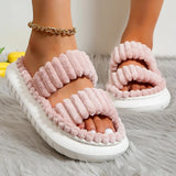 Women's Indoor Furry Thick Sole Slippers Fashion Fluffy Double Strap Home Slippers Women 2023 Winter Open Toe Platform