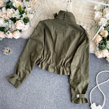 Fashion Spring Autumn Women's Jacket Solid Safari Style Turn Down Collar Full Sleeve All Match Short Coat with