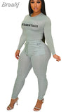 Solid Women Skinny Two Piece Sets Spring Bodycon Tracksuits Dollar Print Top And Leggings Pants 2pcs Outfits 2023