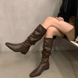 2025 Autumn And Winter New Hottie Wind Soft Folded Long Barrel Solid Color Temperament Pointed Boots