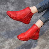 Breakj And Winter New Women's Shoes Winter Plus Velvet Leather Women's Boots Handmade Short Boots Women Flat Bottom Leisure Soft Bottom