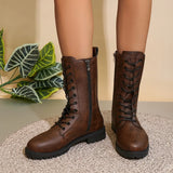 Breakj Autumn New Large-Size Round Head Side Zipper Mid-Sleet English Wind Retro Skinny Boots