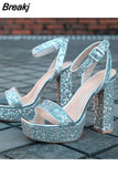 Summer Platform Allover Glitter Decor Chunky Heeled Sandals High Heeled Comfort Casual Sexy Elegant Women's Sandals
