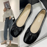 Toe Soft Pu Leather Moccasins Women Loafers Foldable Ballet Flats Solid Grandam Shoes Women Comfy Slip on Ballerina