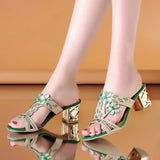 Female 2023 New Thick Heel Open Toe Women's Shoes Hollow Out Diamond Wear High Heel Cool