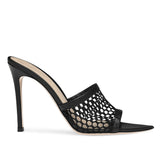 Large-Size Black Fishnet Sexy High-Heeled Muller Tipped High-Heeled