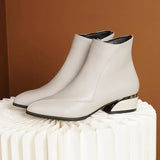 New 2024 Thick Heel Ankle Boots Women's Pointed Head Stitching Side Zipper Middle Heel Martin Boots Fashion Single Boot