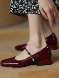 Breakj Spring Red Patent Leather Side Head Shallow Mouth Thick Low Heel French Retro Word With Mary Jane Singles