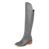autumn and winter women's European and American fashion snake-effect leather long thick-heeled large size women's