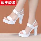 Thick-Heeled, Open-Toed Leather Sandals Women's Summer 2023 New Thick-Soled Waterproof Platform Large Size With