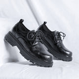 Breakj Wind Ins Black Small Leather Shoes Male Vintage Students Big Head Shoes Fashion Korean Version Of The Platform Men's Shoes