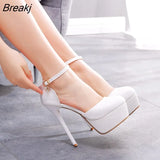 cm waterproof platform high-heeled shoes with thin heels and round heads white high-heeled wedding shoes trade plus