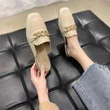 New Chain Mules Women Slides Square Toe Ladies Striped Shoes Summer Fashion Footwear Plus Big