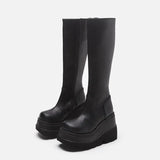 Breakj Gothic Style Thick-Bottomd Long-Sleest Locomotive Rider Boots But Knee-High-Skinned Boots