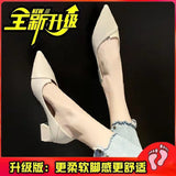 Breakj New Pointed Thick Heel High Heels Women 2025 French Solid Color Bist Increase Single Shoes Small Female
