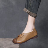 Breakj Layer Of Cowhite Retro National Style Single Shoes Women 2025 Spring New Flat Soft Sole Comfortable One-Footed Mother