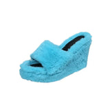 Slope Heel Thick Low Slippers 2023 New Multicolor Casual Short Plush Women With Fashionable Woolen