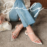 Belt Simple Series ~2024 Summer Inside And Outside Full Leather Thick Heel Sandals Cowhide Korean Version With Pointed