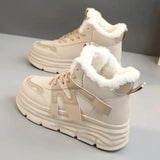 Women Letter Pattern Winter Fleece-lined Thermal Chunky Sneakers Non-slip Thick Soled Sports Sneakers platform cotton