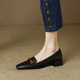 Breakj Single Shoes Small Square Heel In The Heel Autumn New Ladies Soft Leather Shoes Women's