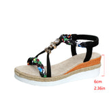 Breakj And Summer New Round Head Flat Bottom Heel Sandals Women Weaving Beads Toe Bohemian Thick-Soled Beach