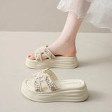 Breakj High-Level Pearl Slippers Women's Summer Net Red Explosion Wearing Small Fragrant Wind Thick-Bottomed Drag Fashion Cool
