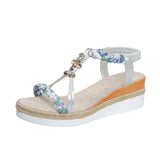 Breakj And Summer New Round Head Flat Bottom Heel Sandals Women Weaving Beads Toe Bohemian Thick-Soled Beach