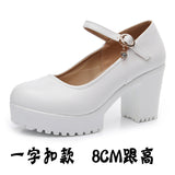 Breakj Head Shallow Mouth 8CM High Heels Waterproof Table Thick-Bottomed Cheongsam Shoes Model Show Shoes Magic Sticky Women Singles