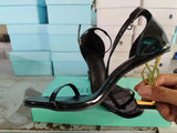 Photo Picture High Heel Sandals Female 2023 New Fashion Metal With Square Head Buckle Sexy