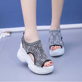 Women's SandalsSummer Wedge Heel Elastic Cloth Cover Foot Ladies Sandals Thick-soled Fashion Trifle Elevation Casual