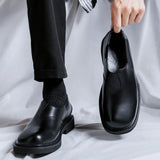 Breakj Head Leather Shoes Male British Wind Elastic Belt Lazy Man One Foot Pedal Big Head Leisure Business Small Leather Shoes