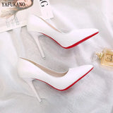 Red Sole Pumps Stiletto Sexy Pointed Toe Patent Leather Female Work Shoe White Wedding Party High Heels Sexy Woman
