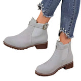 Breakj And Winter New Lady Martin Boots Loose Belt Buckle Round Head And Mid-Sleet Women's