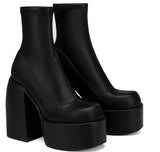 Breakj Blue Short Boots Women Thick And 2023 Spring And Autumn Cowboy High Heel Boots Frosted Leg Elastic Boots Large Size Women's