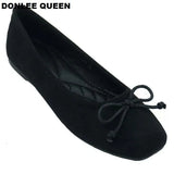 QUEEN Women Casual Flats Shoes Slip On Loafers Spring Autumn Flock Solid Flat Ballet Shoe Soft Moccasin Shallow