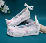 Breakj Shoes Bow Shoes Hanfu Shoes Nail Beads National Style Ancient Costume Mesh Embroidered Cloth Shoes Summer Female