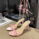 Breakj Texture Strap With High Heels Female 2024 Summer One Word With A Bow Fairy Wind Fine Heel Roman Open Toe