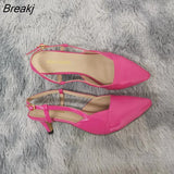 Daily all-match Sandal Shoes Pointed Toes High Heels Sexy 5cm Low Casual Back Empty Buckle Pumps Red Wedding