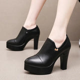 Breakj Coarse Waterproof Table Deep Mouth Single Shoes Women's Spring And Autumn Dress Work Shoes Side Zipper Fashion Singles High